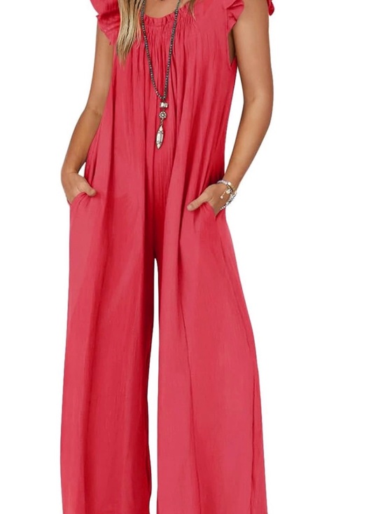 Pants - Women’s Wide-Leg Red Jumpsuit